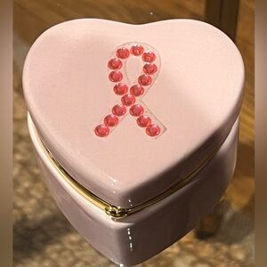 Pink Heart Jewelry Box with Breast Cancer Ribbon Design